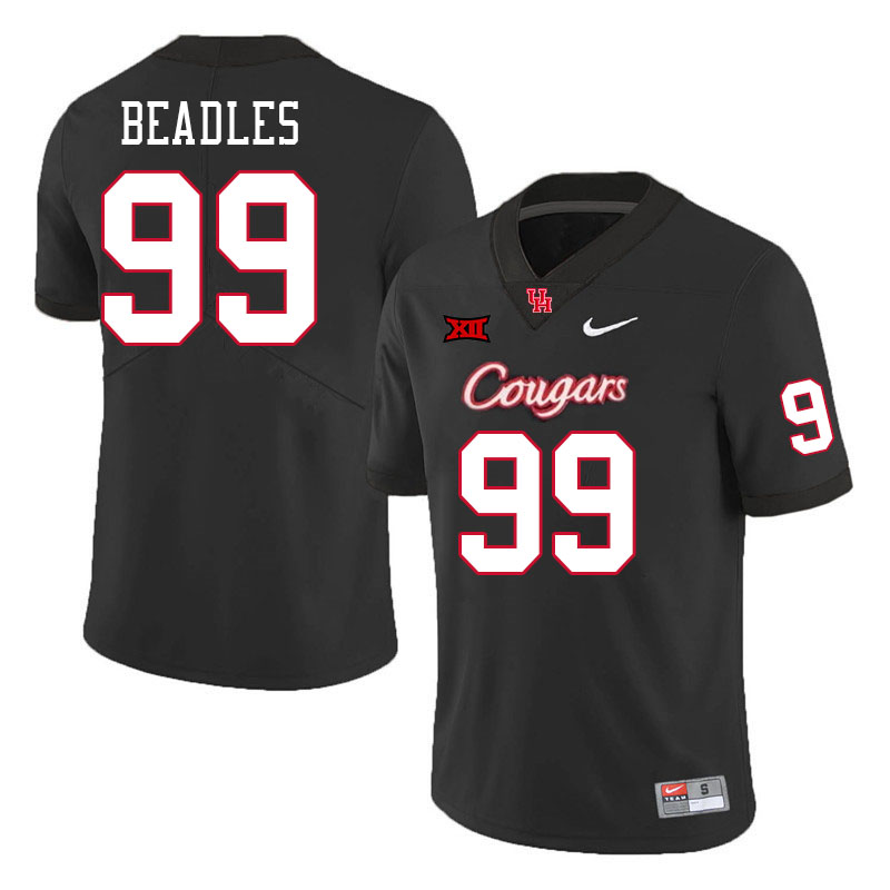 Men #99 Justin Beadles Houston Cougars Big 12 XII College Football Jerseys Stitched-Black - Click Image to Close